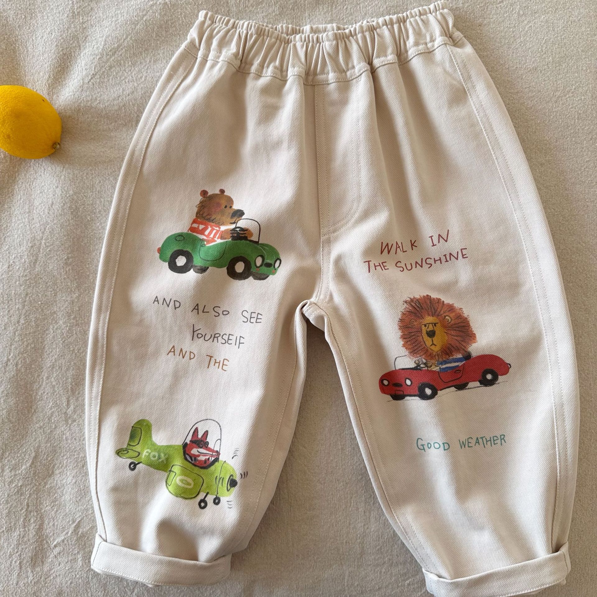 Kids Animal Cars Pattern Pants