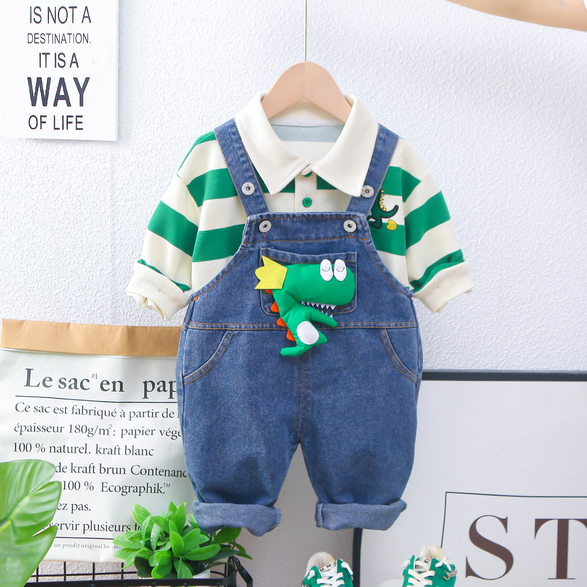 Baby 2-Piece Polo Dinosaur Striped Set