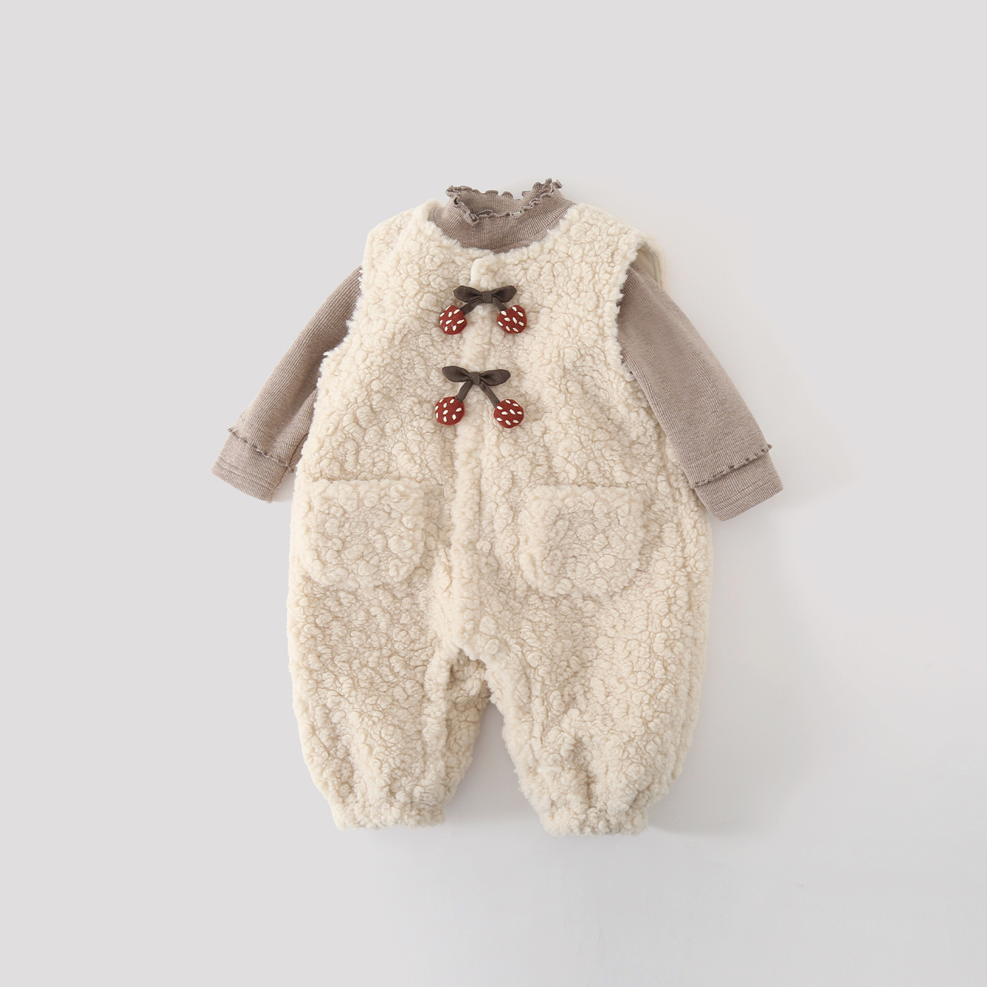 Baby Lettuce Edge Collar Top and Fleece Overalls Set