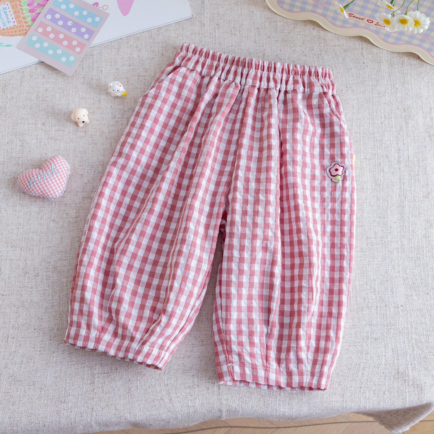 Kids Plaid Flower Loose Pants