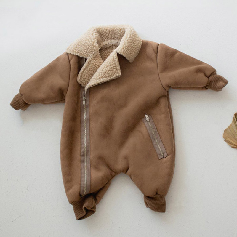 Baby Solid Color Lambswool Warm Romper