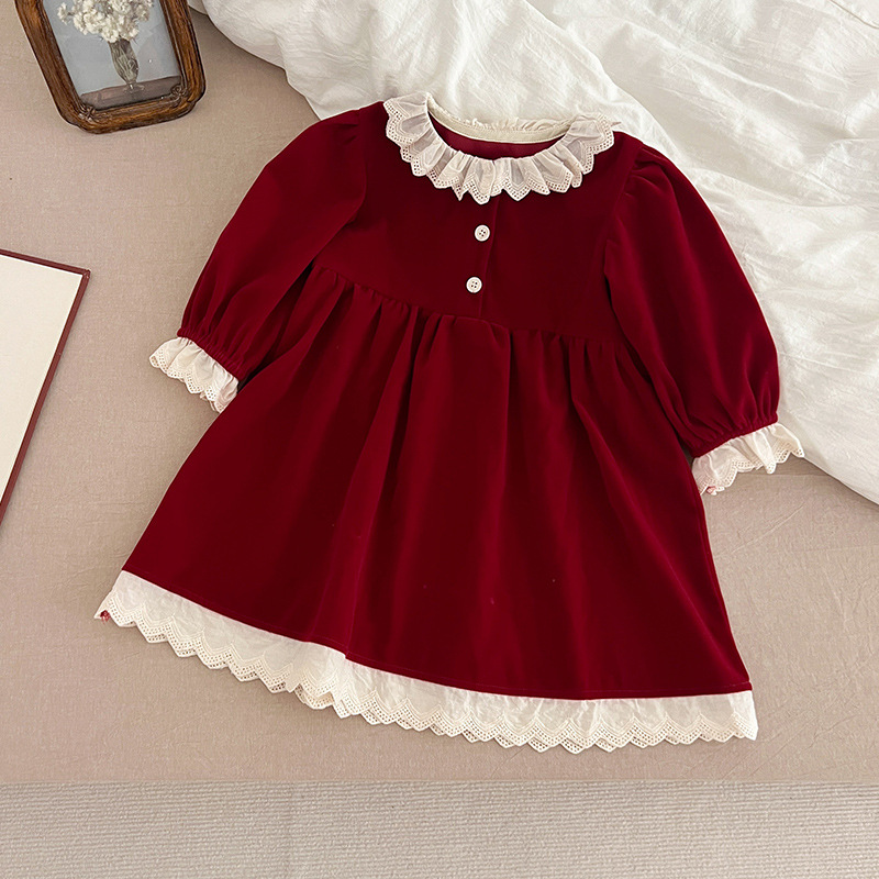 DailyBebe Kids Christmas Lace Trim Collar Dress