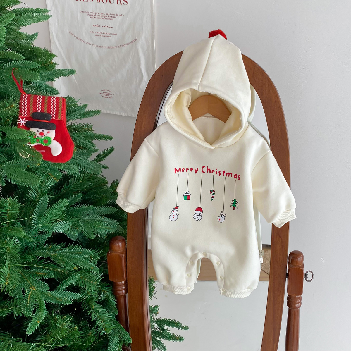 MERRY CHRISTMAS Baby Hooded Romper
