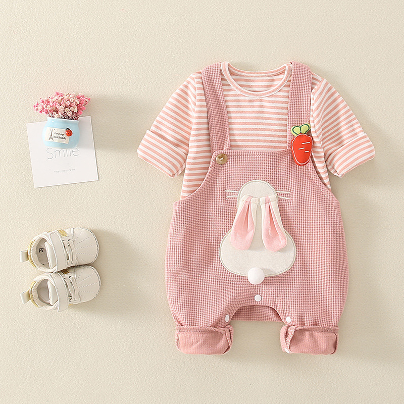2 Piece Baby Girls Striped Overalls Set