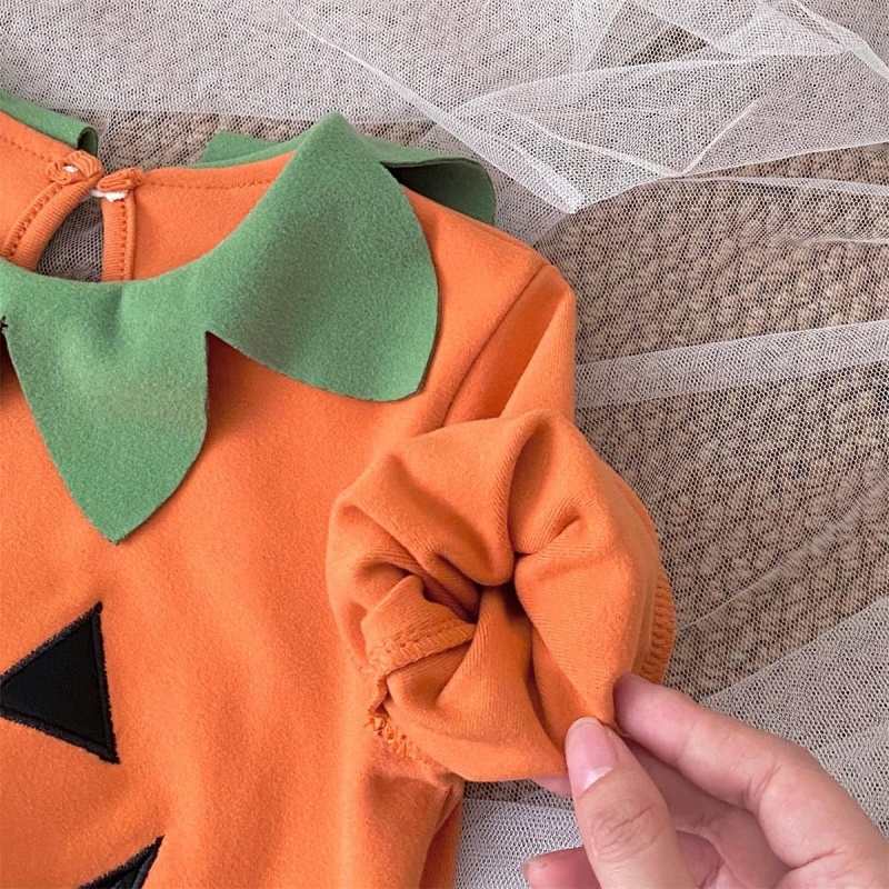 Baby Halloween Pumpkin Print Romper （Includes hat）