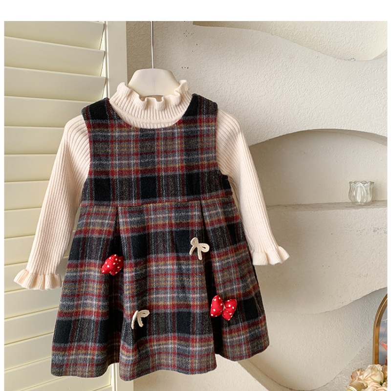2-Piece Baby Toddler Girls Warm Sweater & Plaid Tank Dress Set