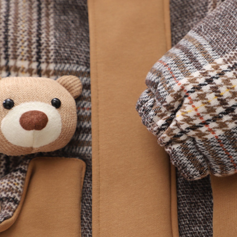 Toddler Bear Pendant Classic Plaid Cotton Jacket
