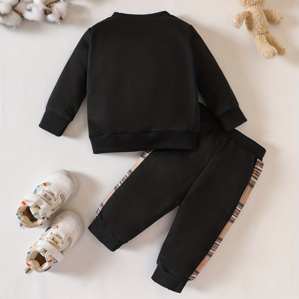 2-Piece Plaid Bear Baby Newborn Sweatshirt Set