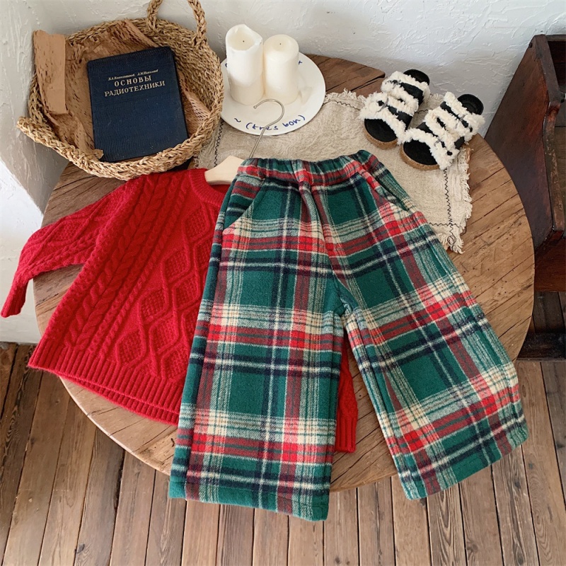 Baby Toddler Warm Tweed Plaid Wide-Leg Pants