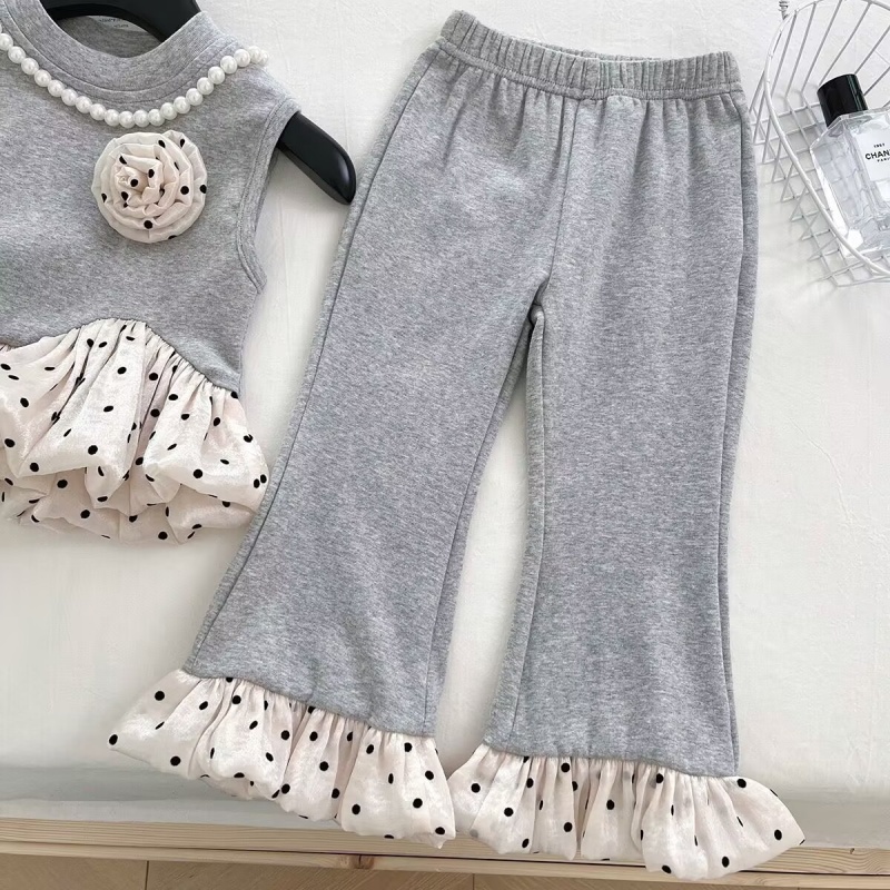 Kid Girl Polka Dot Patchwork Sleeveless Pants 2 - Pieces Set