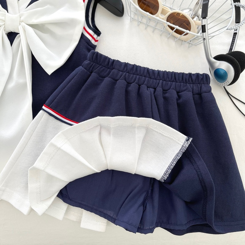 2-Piece Kid Girl School-Style Sleeveless Top and Pants Set