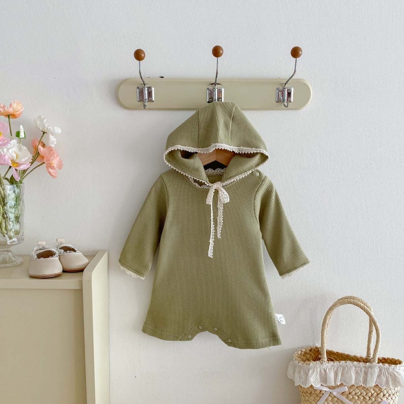 Baby Girl Waffle Lace Romper（Hat Included）