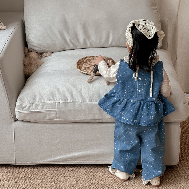 2-piece Baby Girl Printed Denim Pants Set