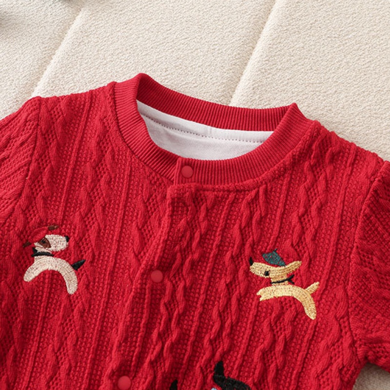 Baby Dog Print Sweater Double Layer Romper