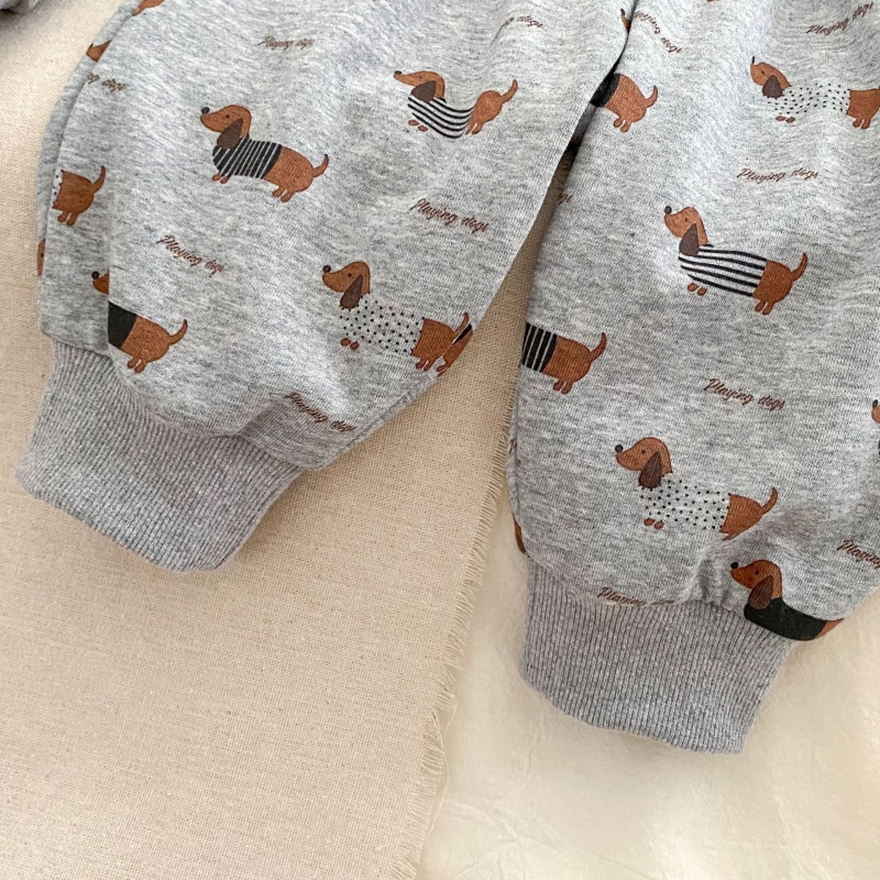 2-Piece Baby Toddler Dachshund Print Sweatshirt Set