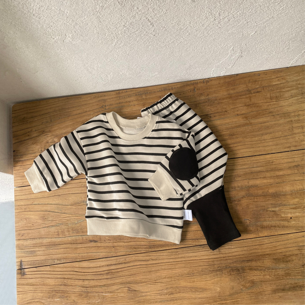2 Piece Baby Striped Patch Sweatshirt Set