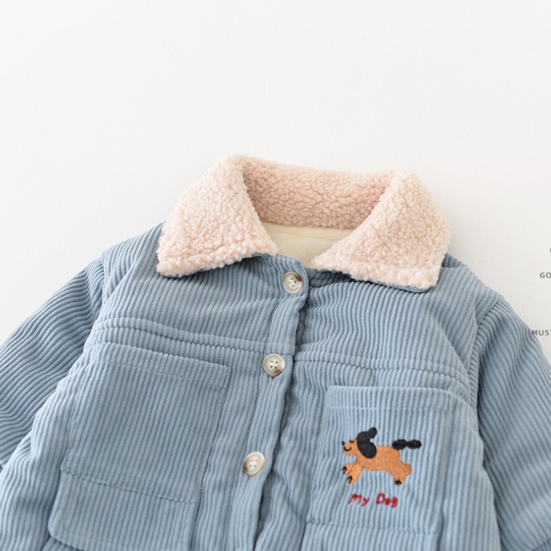 Baby Dog Print Corduroy Fleece Romper