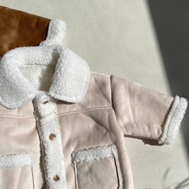 Baby kids' patchwork lambswool outerwear