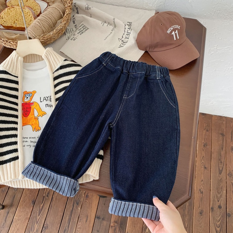 Kids Striped Patchwork Denim Pants