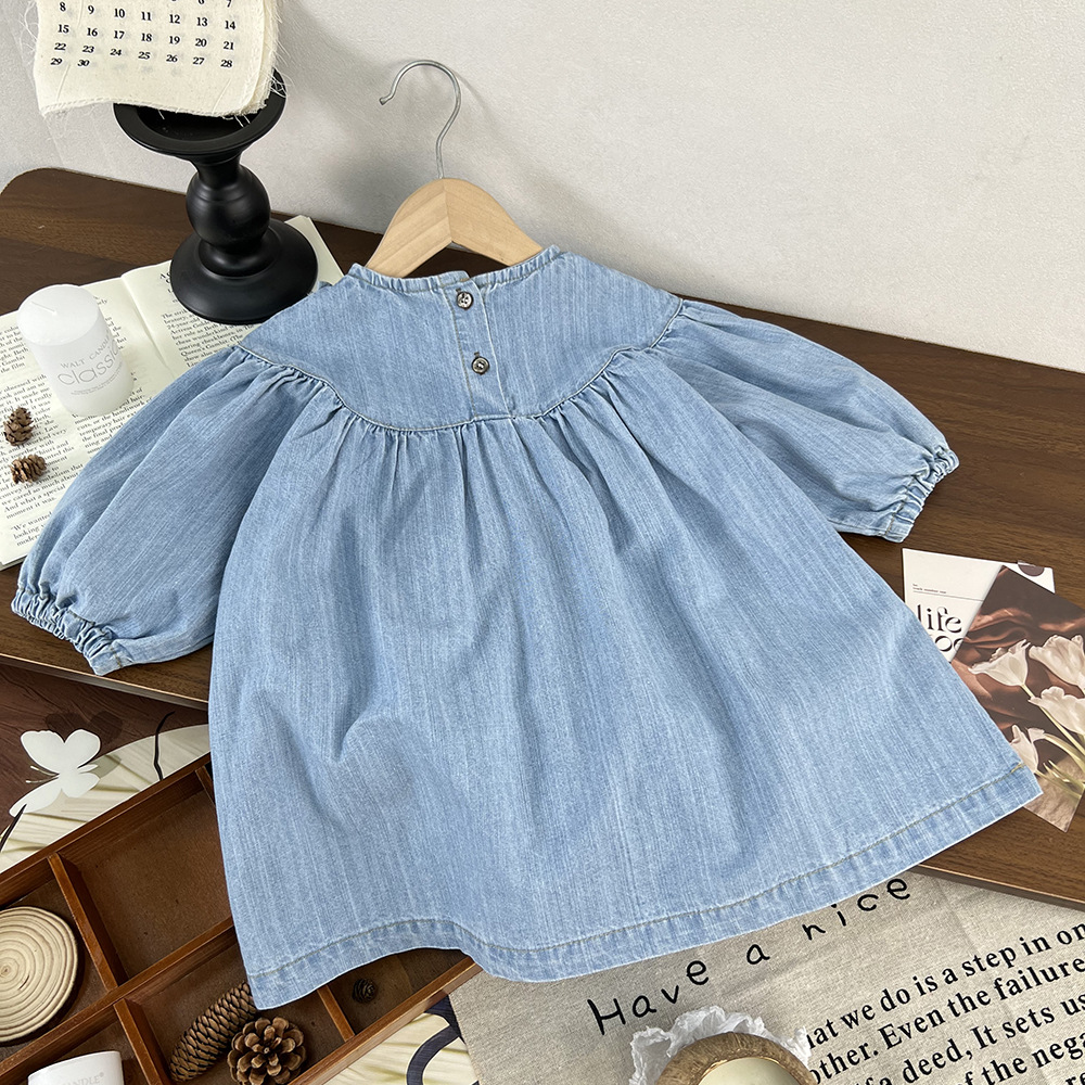 Baby Kids Girl Sweet Solid Color Denim Dress