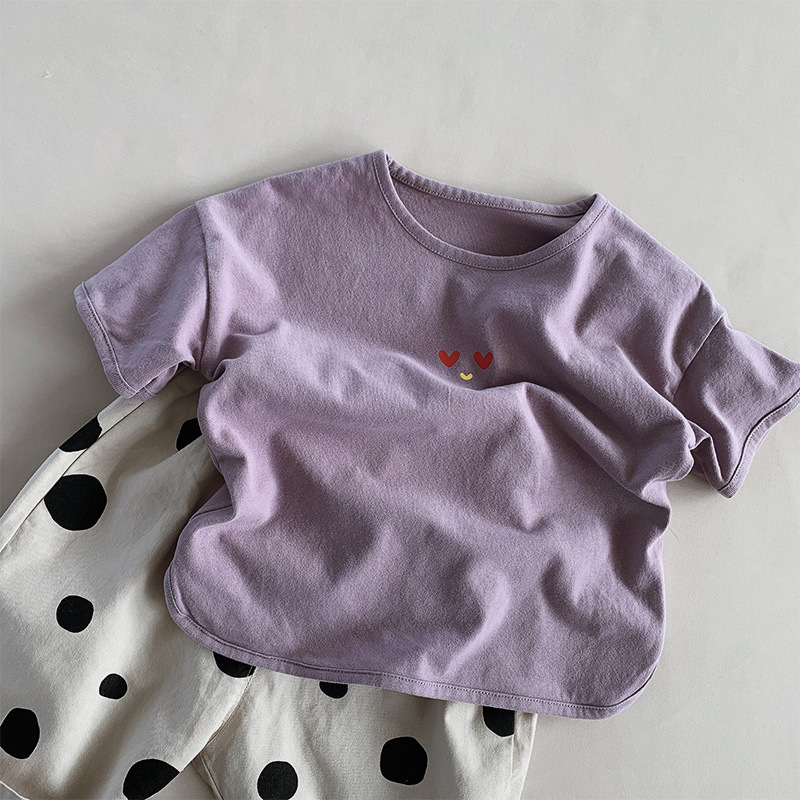 Kid Retro Purple Solid Color Casual T-Shirt