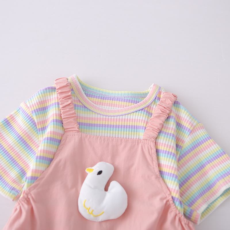 Toddler 2-Piece Duck Striped Overalls Set