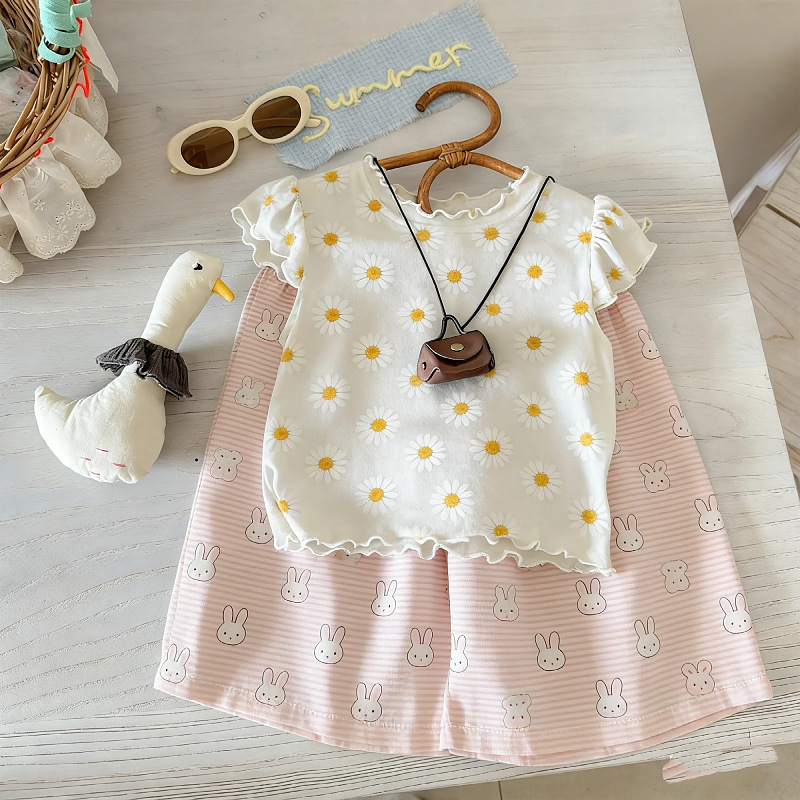 Toddler Kid Girl Sunflower Rabbit 2-piece Set