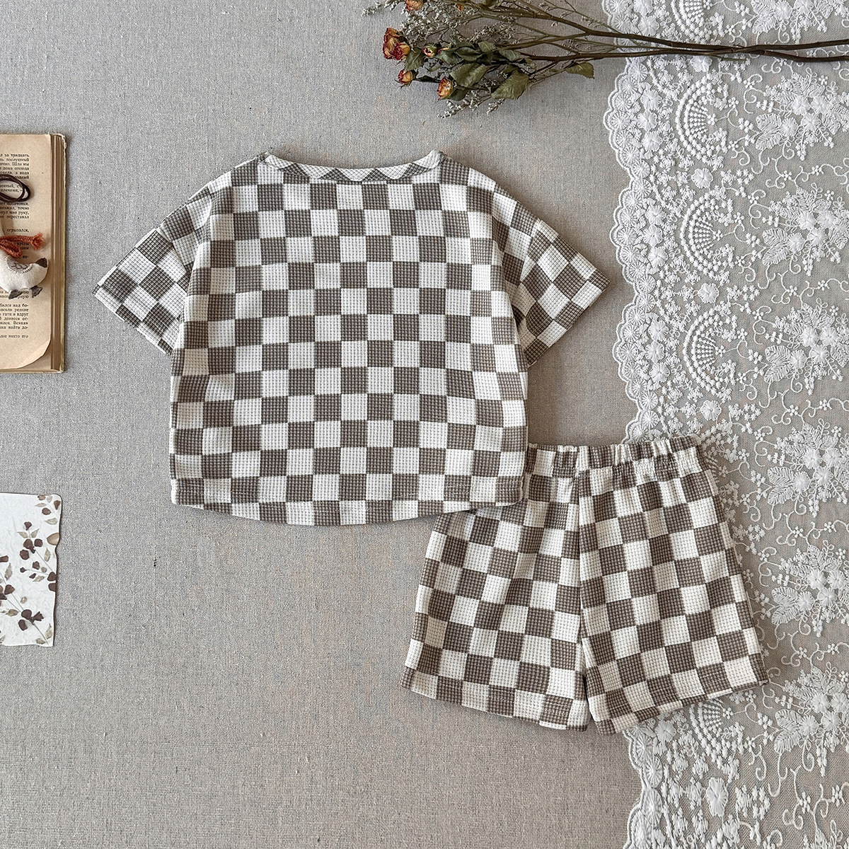 Baby 2-Piece Checkerboard Pattern Waffle Set