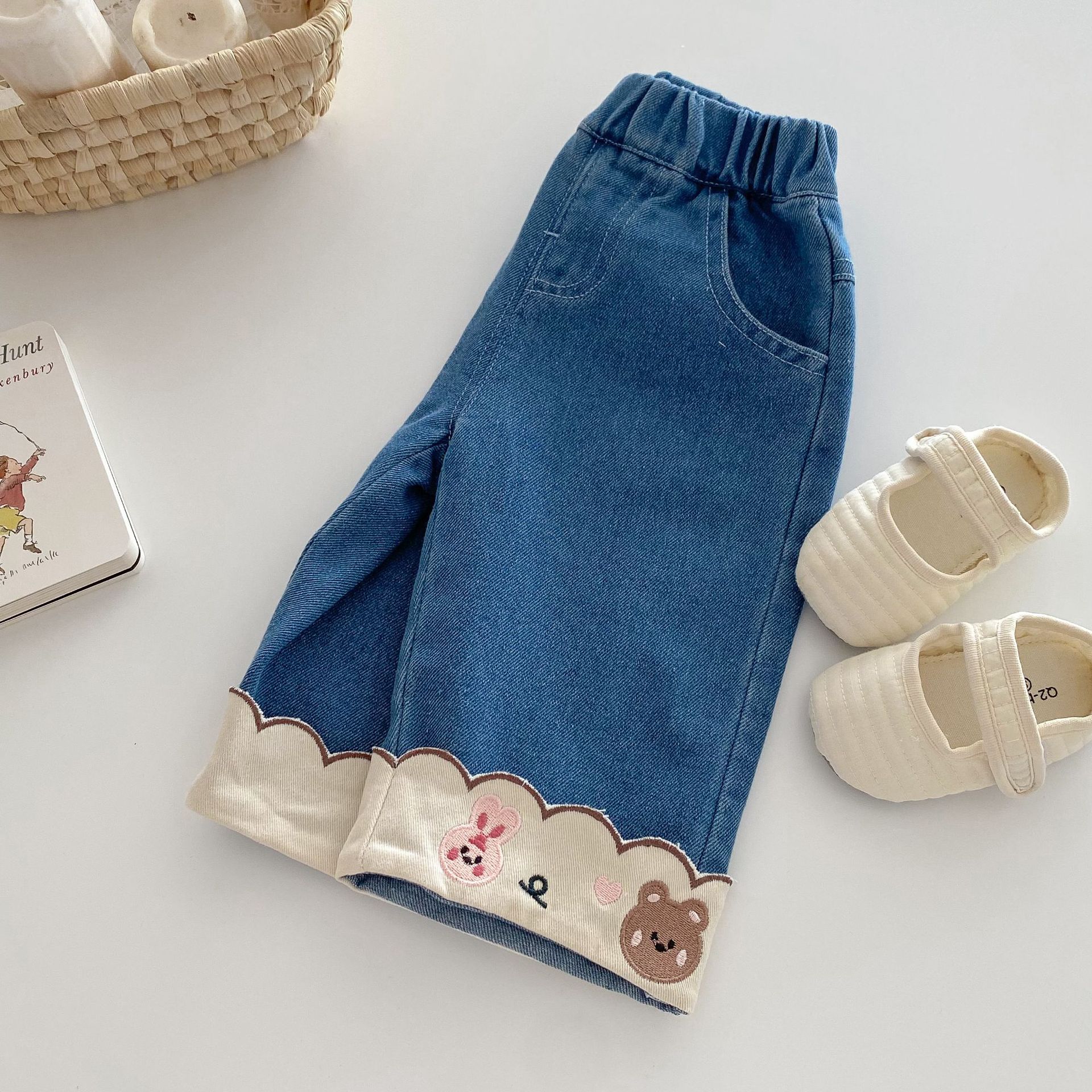 Baby Toddler Flower Bear Denim Pants