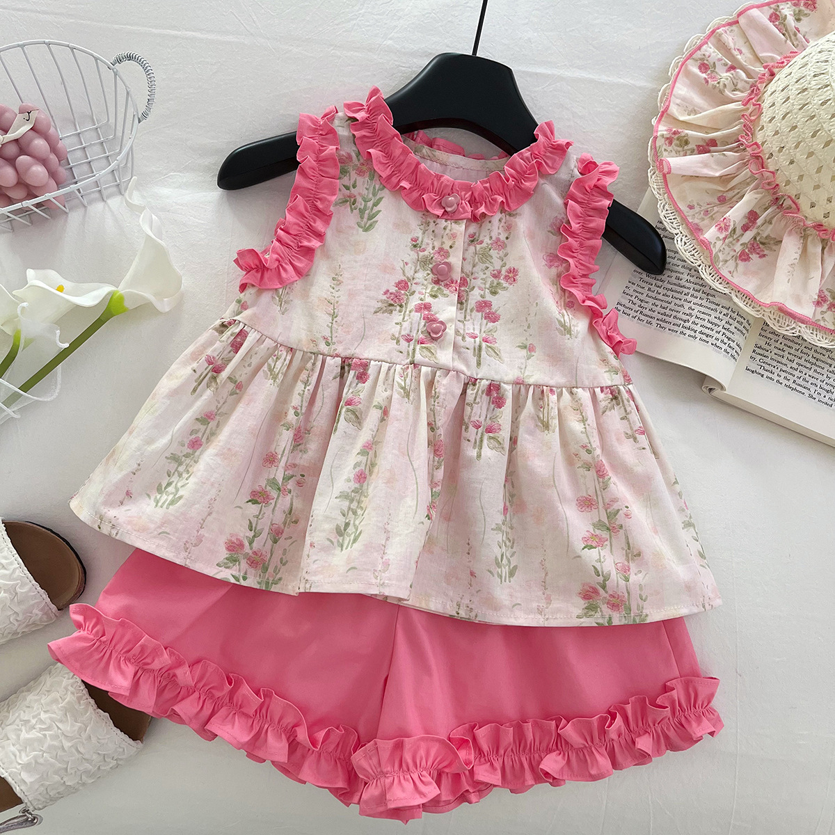 Toddler & Kids Flowers Frilled Edge  2-Piece Set