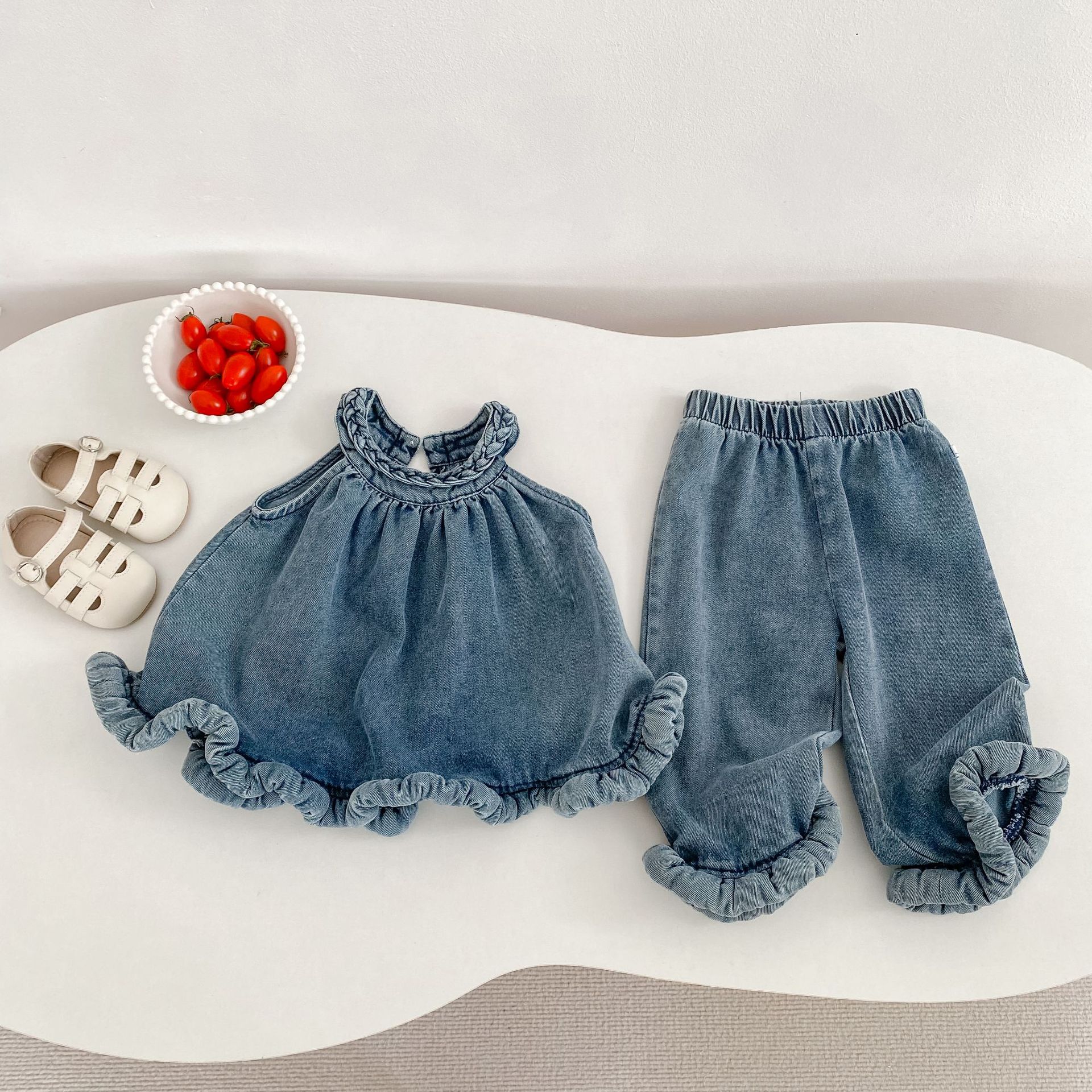 Baby & Kids Woven Denim Halter Top and Pants Sets