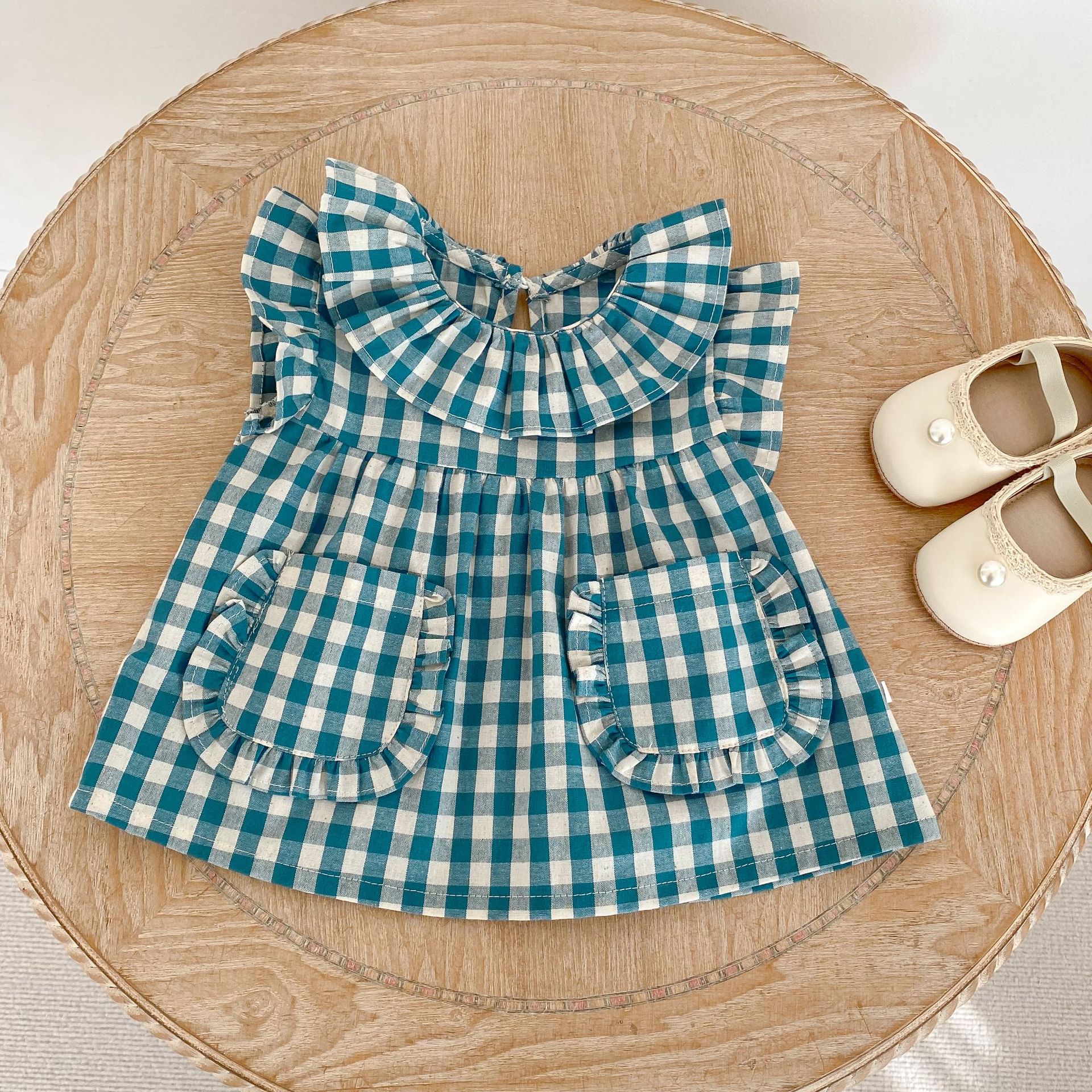 Baby Plaid Ruffle Bollar Top and Shorts Set