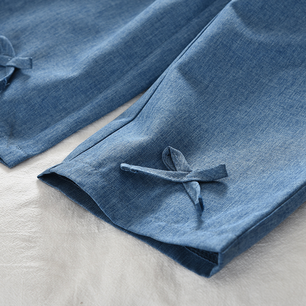 Kid Girls Bow Tie Sleeveless Splicing Denim Set