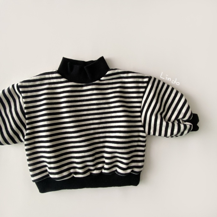 Baby High Collar Striped Fleece Lined Sweatshirt