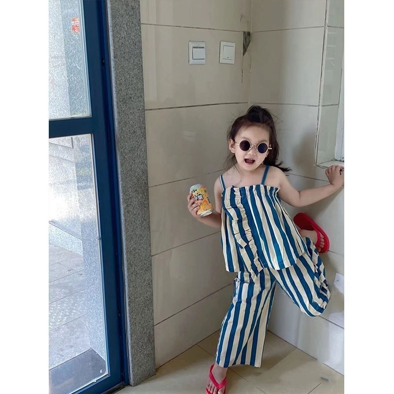 2-Piece Toddler Girls' Striped Tank Top & Wide-Leg Pants Set