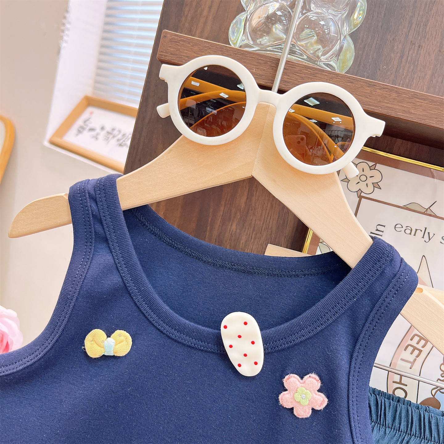 Baby& Kid Cartoon Vest Top and Striped Skirt Set