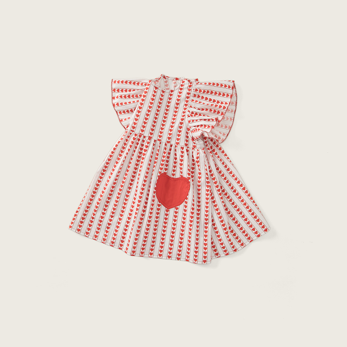 Kids Heart-Print Flutter Sleeves Dress