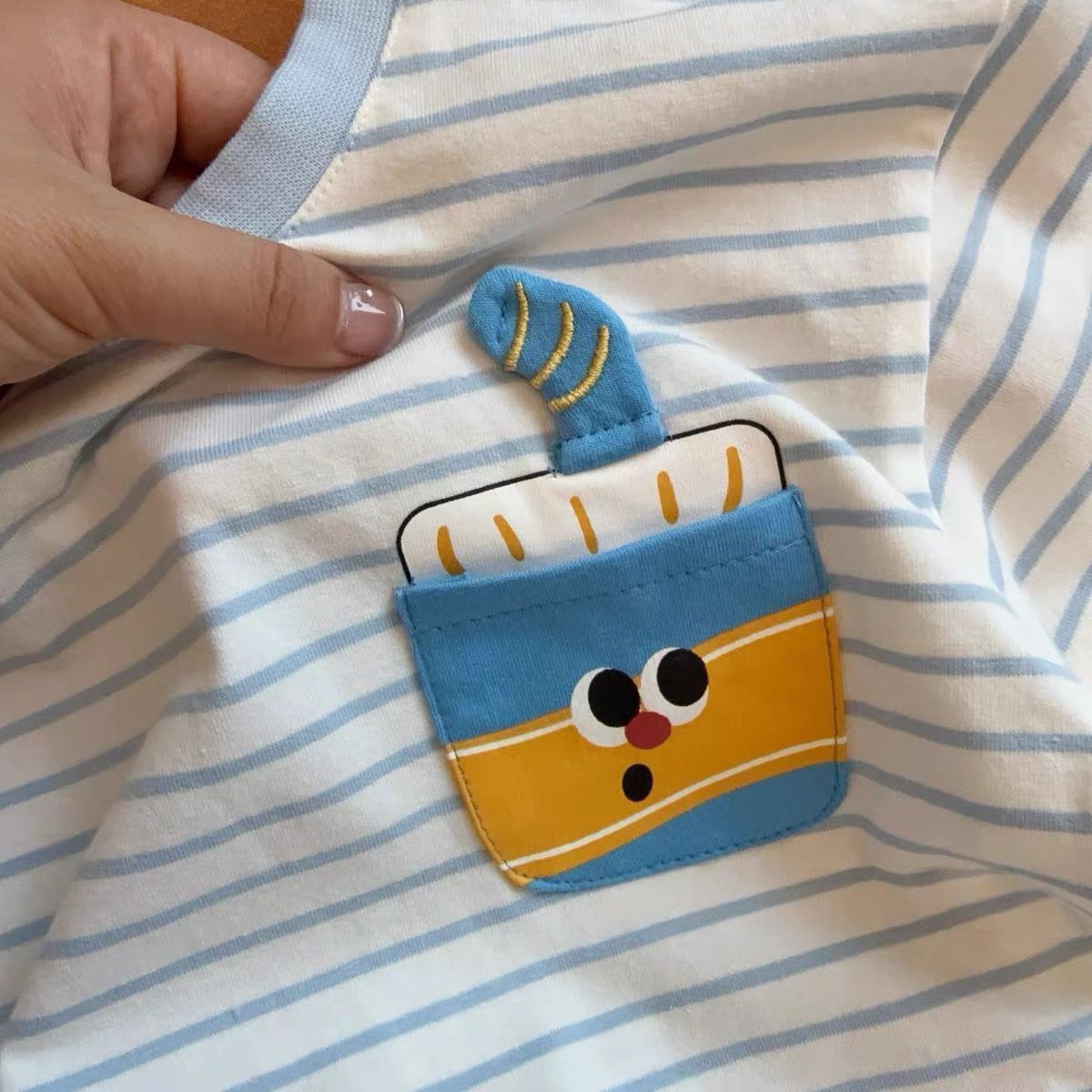 Kids Cartoon Cup Stripe Long Sleeves T-shirt