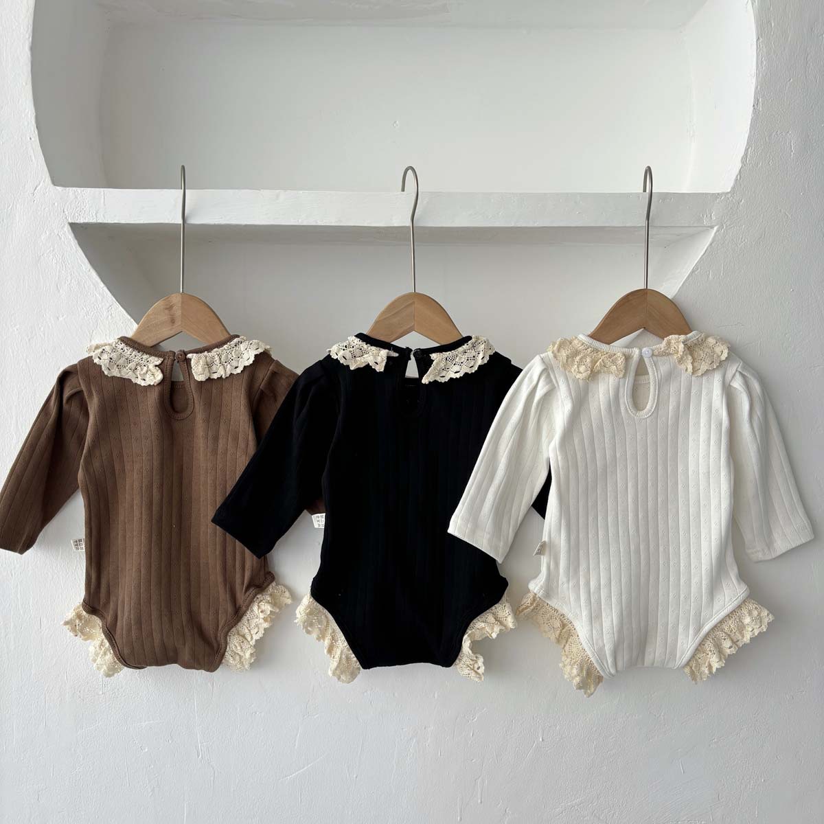 Baby Cut-Out Lace Round Neck Stripe Onesie
