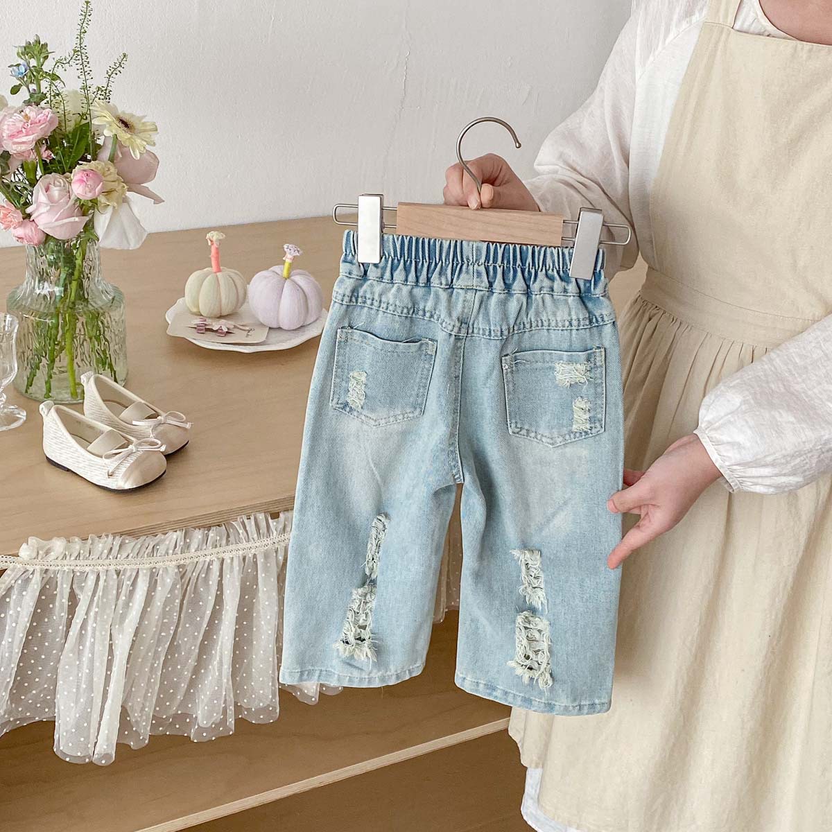 Kids Distressed Denim Cargo Pants