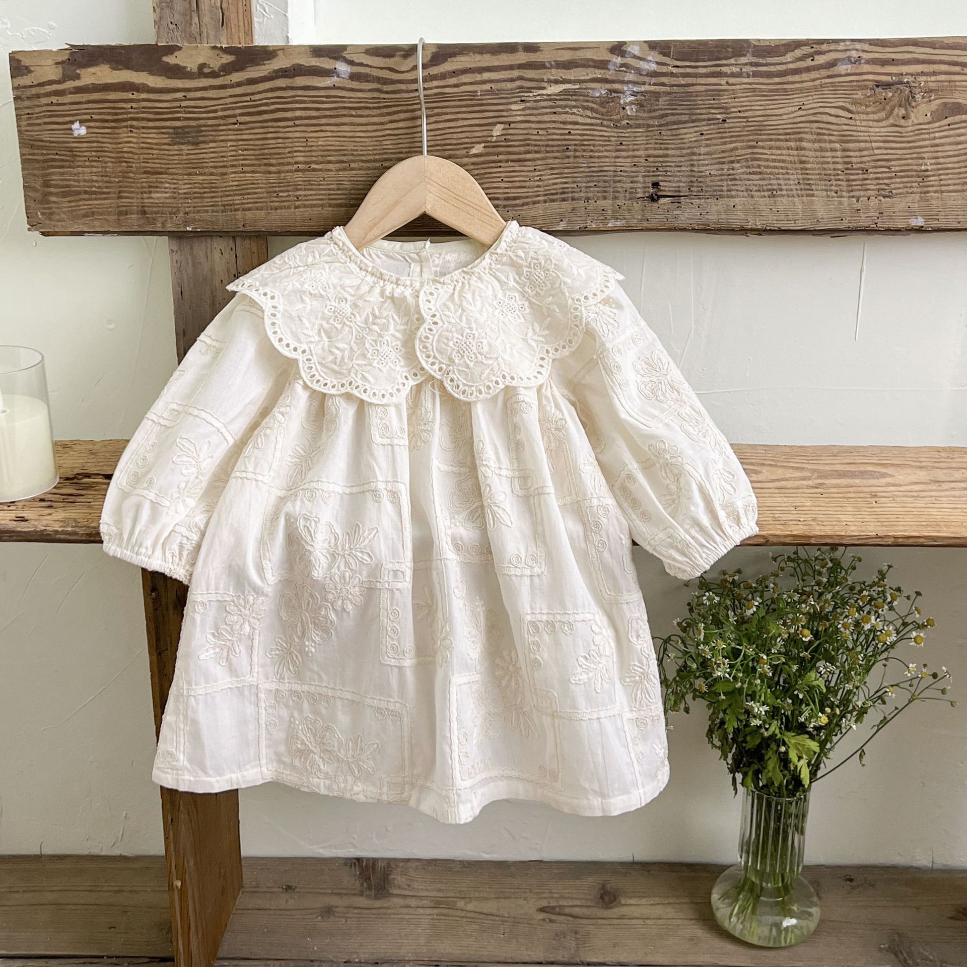 Baby Embroidered Floral Lapel Collar Dress