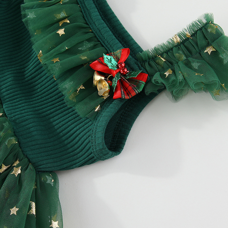 Kids Christmas Tulle Flowers Star Dress
