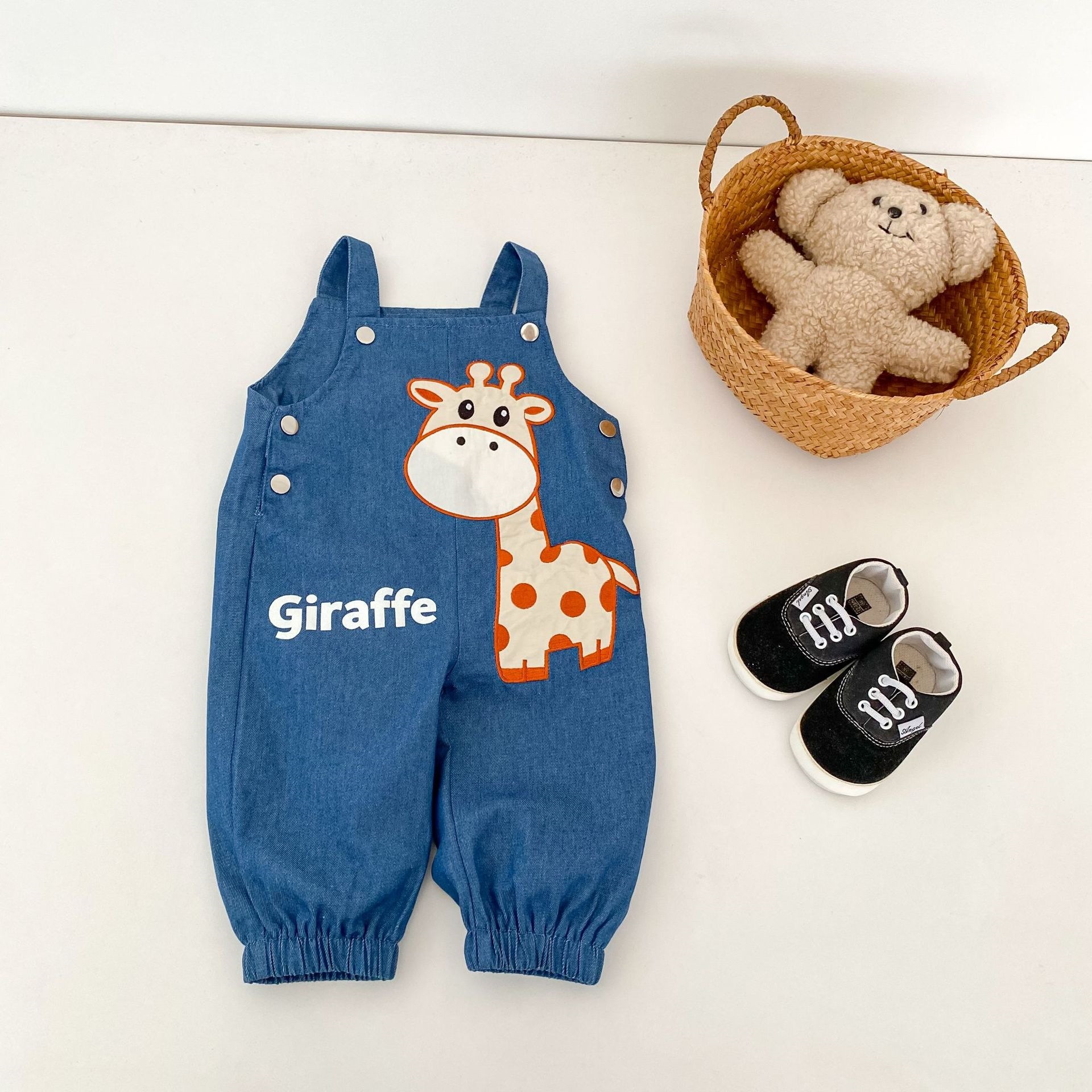 Baby Toddler Giraffe Embroidery Denim Overalls
