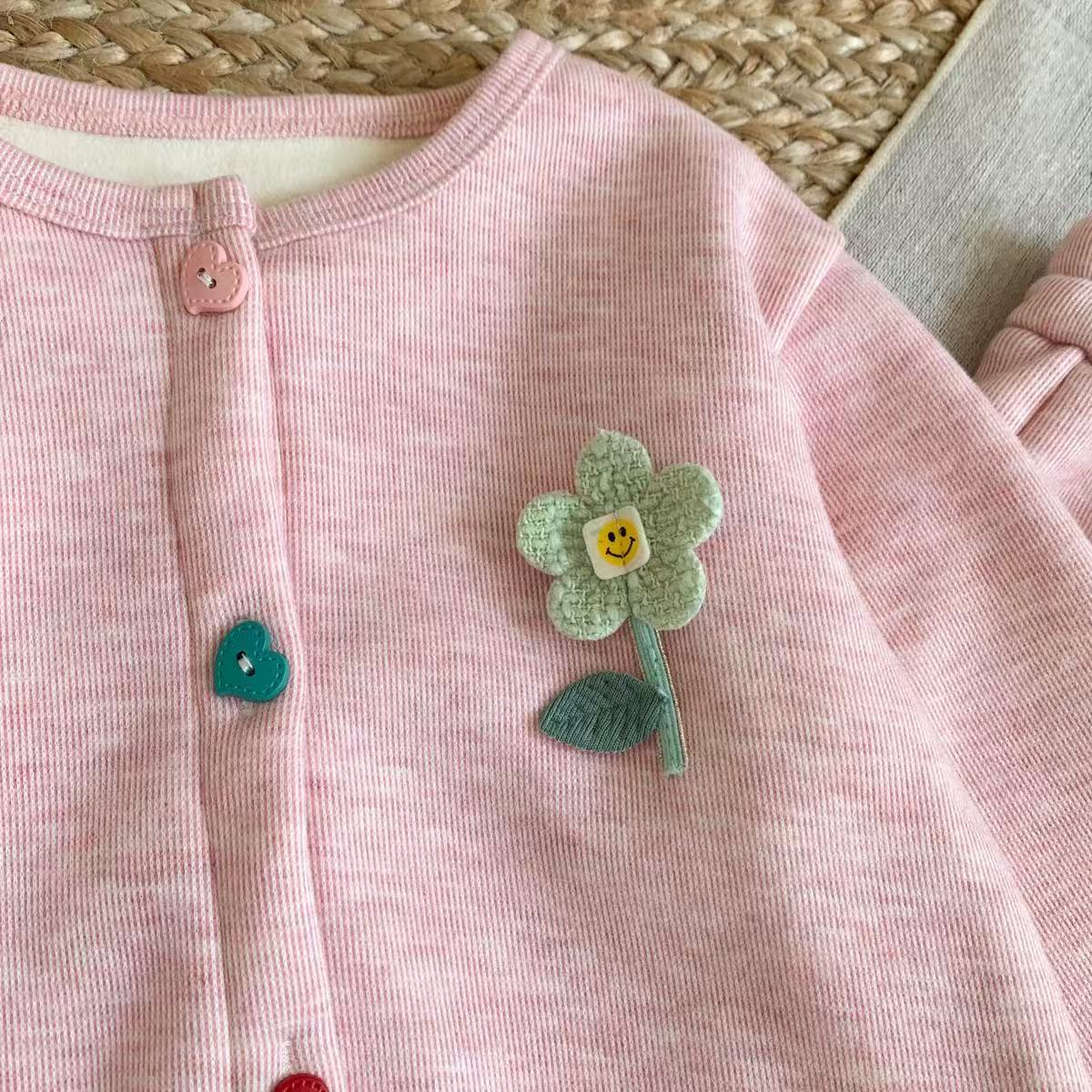 Kids Flower Ruffle Trim Sweater and Pants Set