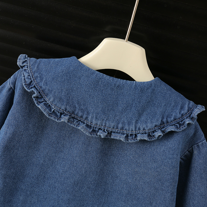 Kids Cat Bow Ruffle Trim Denim Outerwear
