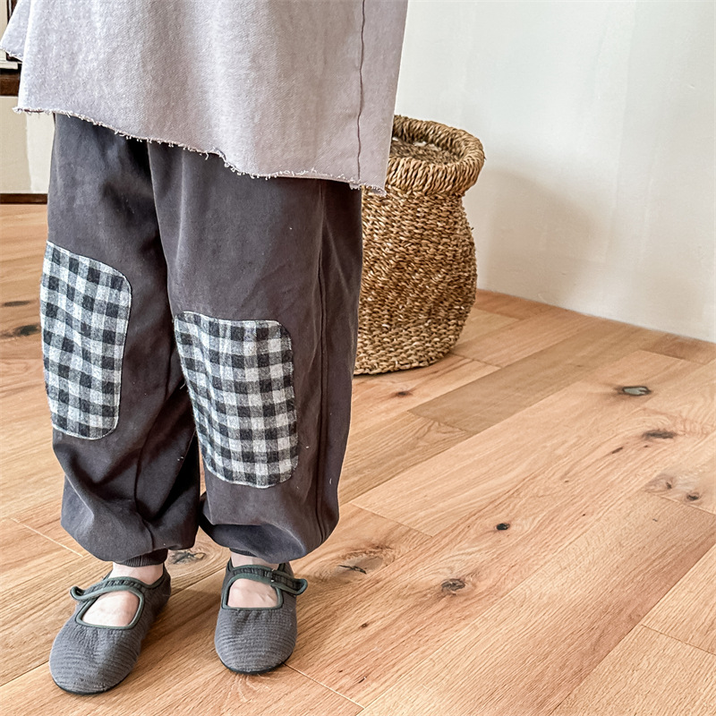 Kids Plaid Patchwork Pants