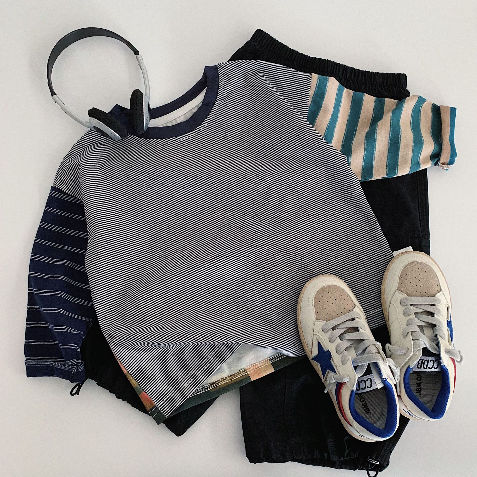 Kids Contrasting Colors Stripe Plaid T-shirt