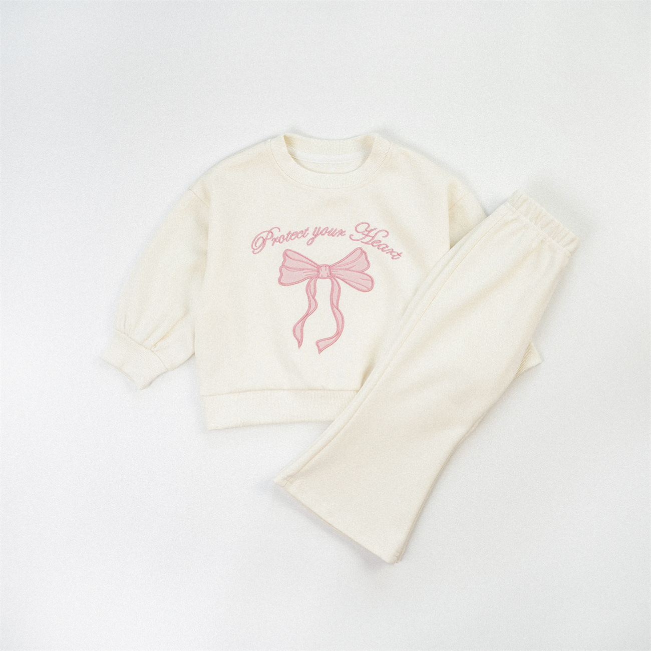 Kids Embroidered Letters Bow Sweatshirt and Bell Pants Set