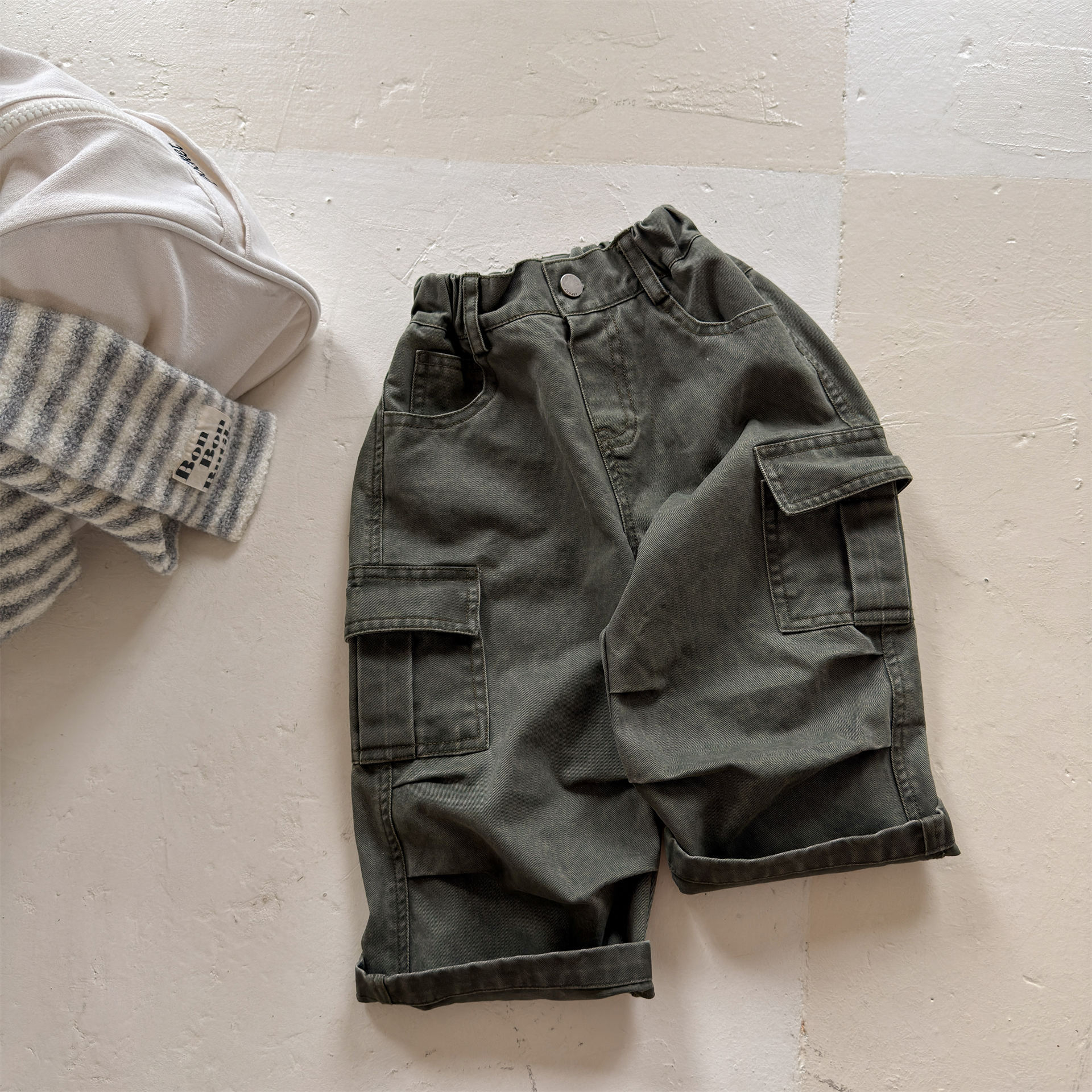Kids Solid Color Cargo Denim Pants