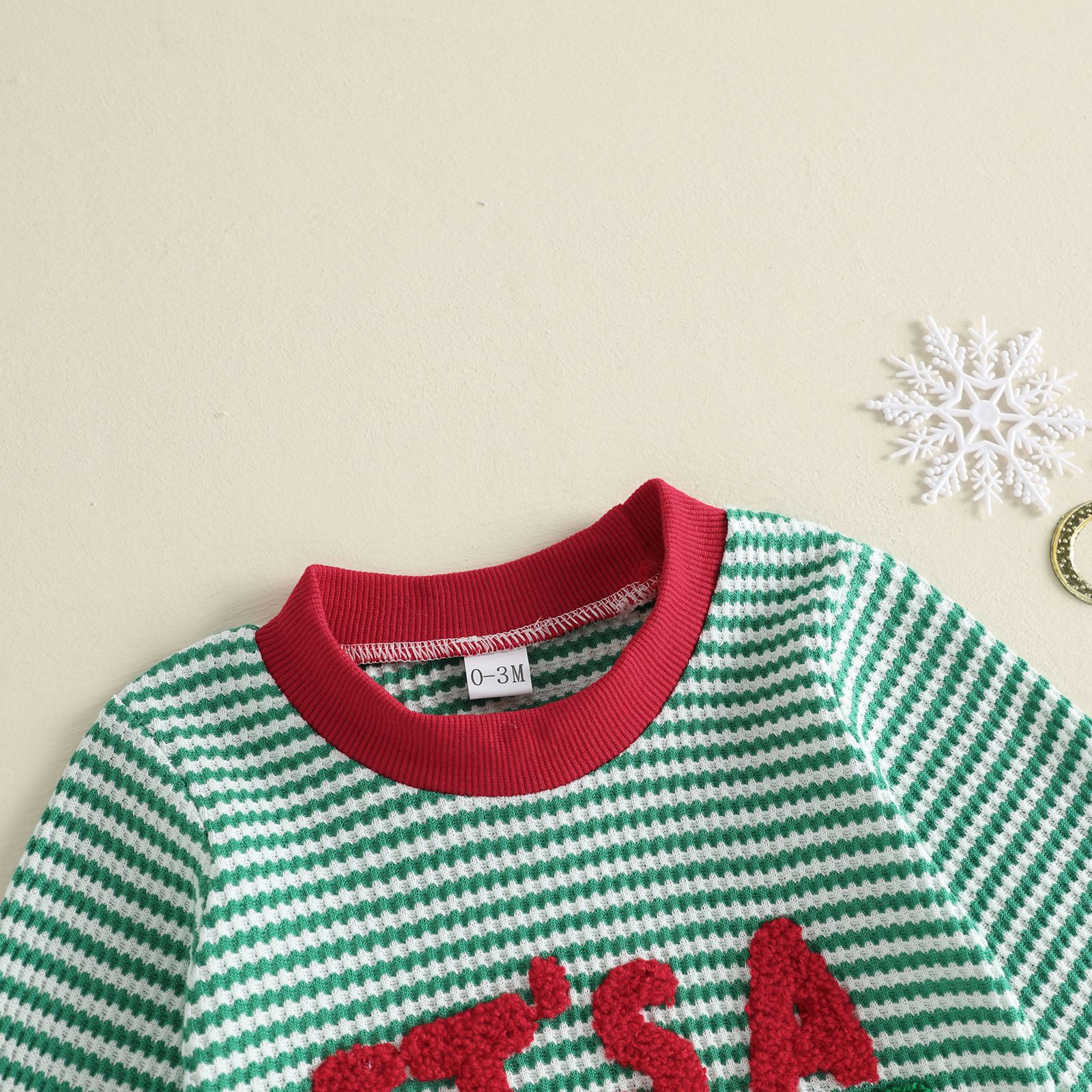 Baby Letter Embroidery Color Blocking Stripe Waffle Romper